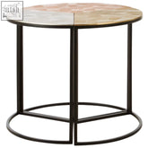 Mirano set of 3 assorted round side tables with earthy mosaic tile top and black metal legs perfect for living rooms