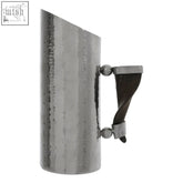 Silver hammered metal mug with dark brown leather strap handle from mixology haven horn handle pitcher collection