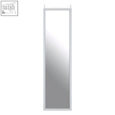 White framed full-length over door mirror with sleek minimalist design featuring a mize white plastic frame
