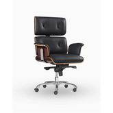 Classical EM High Back Office Chair, Black Premium Leather/ Walnut| DC Concept