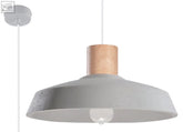 Gray concrete pendant lamp afra with wooden accent and exposed light bulb for modern loft design lighting
