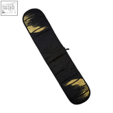 Black snowboard bag with bold gold brushstroke patterns on sides, perfect for a modern retro double oven glove look