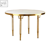 Modica dining table with brushed gold round base and white marble top perfect as a stylish dining table