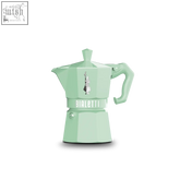 A mint green bialetti moka express exclusive moka pot with classic design and iconic bialetti moka logo