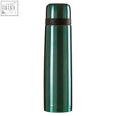 Green stainless steel morar vacuum flask with black rubber band and turquoise finish for hot and cold drinks