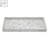 White rectangular ceramic tray with mozie speckled effect and black paint pattern for stylish serving use