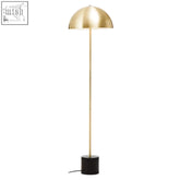 Murdoch brass floor lamp with gold dome shade, slender pole, and black marble base for stylish lighting
