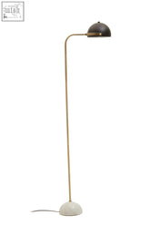 A sleek murdoch floor lamp with a slender brass stem and matte black dome shade for stylish lighting