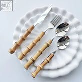 Nakuti cutlery bamboo-handled cutlery set with stainless steel utensils including knife fork and spoons
