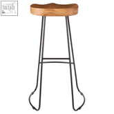Rustic nandri acacia wood seat bar stool with natural finish and black iron frame legs