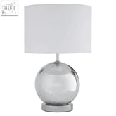 Naomi white fabric shade table lamp with silver mercury glass globe base and white fabric drum shade