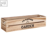 Rustic naresso natural wood planter crate with natural wood finish and garden themed black lettering design