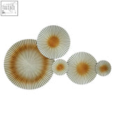 Set of five metallic fan-shaped nason abstract discs wall sculpture with gold to silver gradient and pleated texture