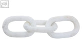 Nason white marble three link chain sculpture featuring a sleek white marble three link chain decor piece