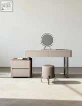Minimalist beige natalia antique dressing table with solid wood, led mirror, sleek metal legs, perfect as office desk with offer financing and low shipping cost