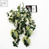 Natural looking 40cm artificial trailing variegated marble pothos with green and cream synthetic leaves