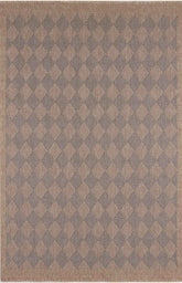 Beige and gray diamond-patterned woven nature outdoor rug blue with textured natural fiber finish for outdoor use