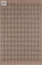 Beige nature outdoor rug with dark grey diamond pattern woven in darker brown tones perfect for outdoor use