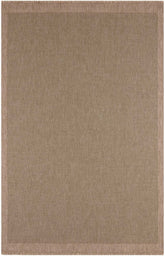 Beige woven nature outdoor rug green with textured tightly interlaced pattern and fringed edges for outdoor use