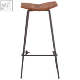 New foundry bar stool with a natural curved wooden seat and sturdy black metal legs for a natural bar look