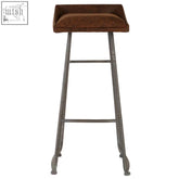 Brown leather effect bar stool with twisted metal legs perfect for stylish bar seating