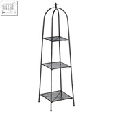 Black wrought iron tier shelf unit with arched top and mesh panels from the york loft black collection