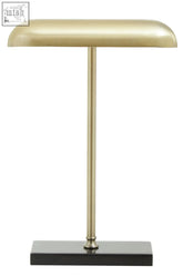 Gold-finished newton brass finish desk lamp with sleek curved shade and black base perfect for stylish lighting