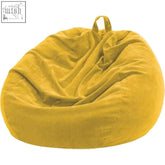 Mustard yellow corduroy bean bag chair cover with loop handle soft textured surface for kids and adults storage bag chair