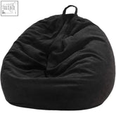Black nobildonna bean bag chair cover in soft suede-like corduroy with a loop handle for kids and adults
