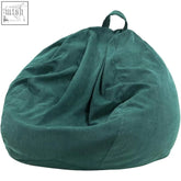 Dark green plush corduroy bean bag cover with soft texture and fabric handle perfect for kids and adults storage bag cover