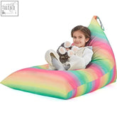 Rainbow-striped nobildonna bean bag chair cover made of soft plush canvas for kids and adults storage and seating