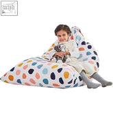 Cozy white nobildonna bean bag cover with colorful polka dots in soft premium canvas for kids storage use