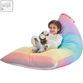 Rainbow striped bean bag chair cover made of soft premium canvas for kids stuffed animal storage and comfy seating