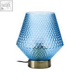Noble blue glass table lamp with textured blue glass shade and brass base perfect for stylish glass table decor