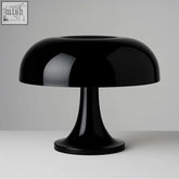 Black glossy mushroom-shaped table lamp with sleek modern design perfect for ambient lighting