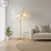 White feather floor lamp with golden tree-like base perfect for living room nordic ostrich feather floor lamp