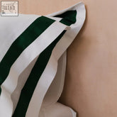 White oxford pillow with bold wide dark green stripes from nottinghill green bundle pillow cases and duvet cover