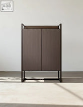Modern minimalist nouri sideboard with vertical slats matte dark brown finish black metal frame wine storage offer financing shipping cost