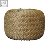 Tan woven ochre hart footstool with a textured interlaced pattern perfect as a cozy ottoman seat