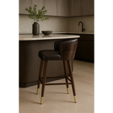 Okazaki Bar Stool - Brown (Dark Walnut Legs) / 65cm / Singular - Bar Stool