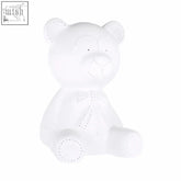 White ceramic ola kids bear night light shaped like a teddy bear with dotted facial and bow details kids bear ceramic