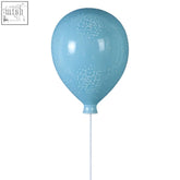 Ola kids ceramic blue balloon wall night light in light blue with floral pattern and white cord for kids room decor