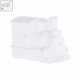White plastic kids train ceramic night light with perforated details perfect for a cozy kids room glow