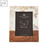 Rustic large photo frame with marble top and warm acacia wood bottom featuring fifty fifty south label