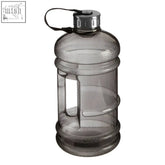 Dark gray translucent plastic olly grey 2200ml sports drinking bottle with silver cap and black carrying loop