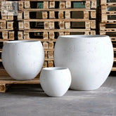 White mist extra large concrete sphere planter set in varying sizes with textured finish for outdoor use