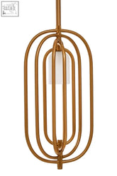 Orbo frosted glass pendant light with gold-toned metal and geometric concentric oval frames featuring frosted glass bulb