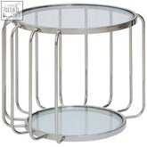 Oria side table with glass top featuring a sleek silver stainless steel frame and two clear glass shelves