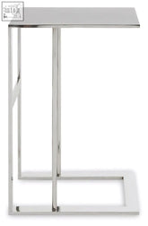 Oria silver c-shaped side table with sleek minimalist design stainless steel and silver finish chrome details