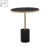 Oria warm metallic end table with black marble top stainless steel gold-toned column and black base